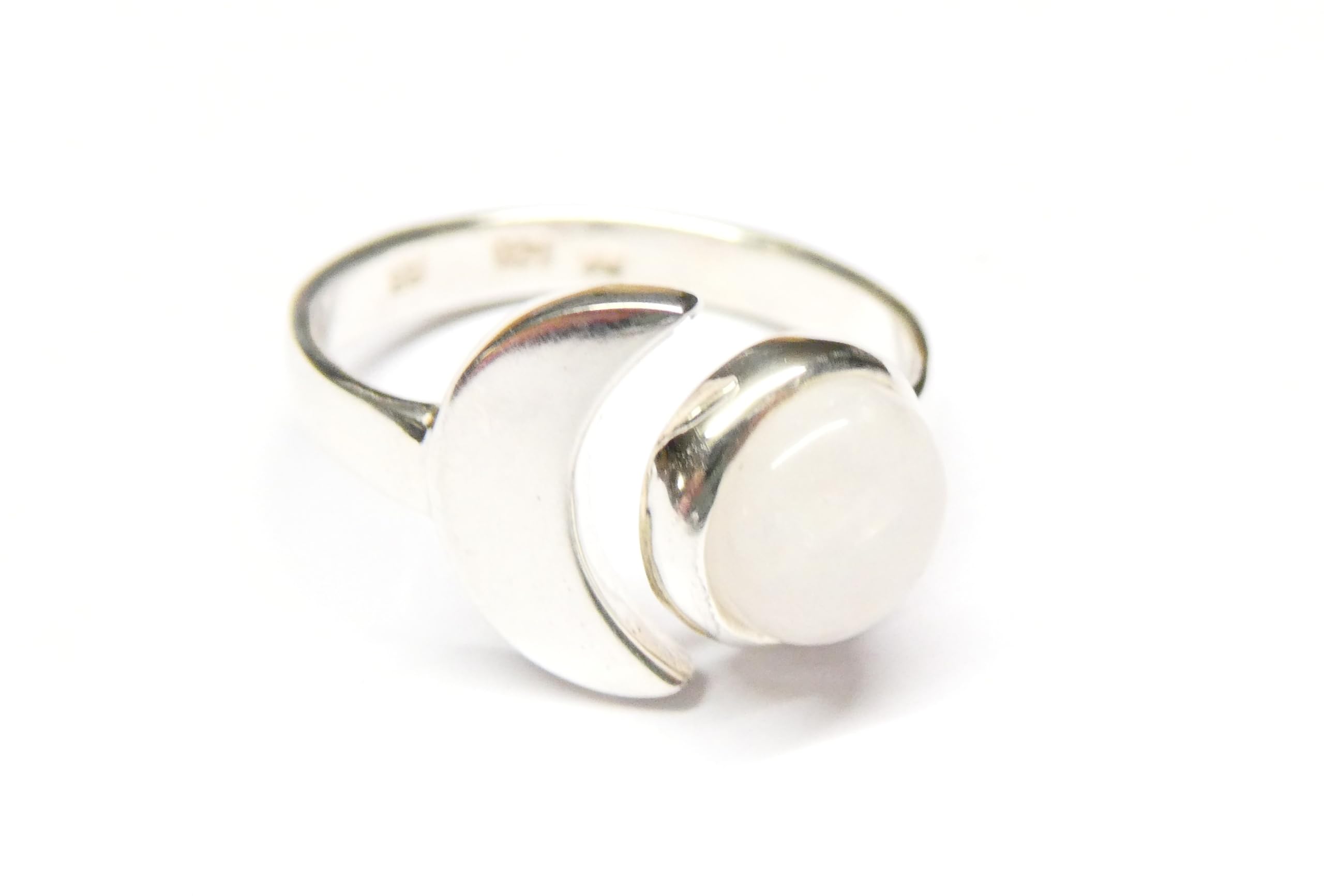Damenring aus 925 Sterlingsilber, Motiv Orbit mit echtem Mondstein, offener Ring Ringgröße 58-18,5