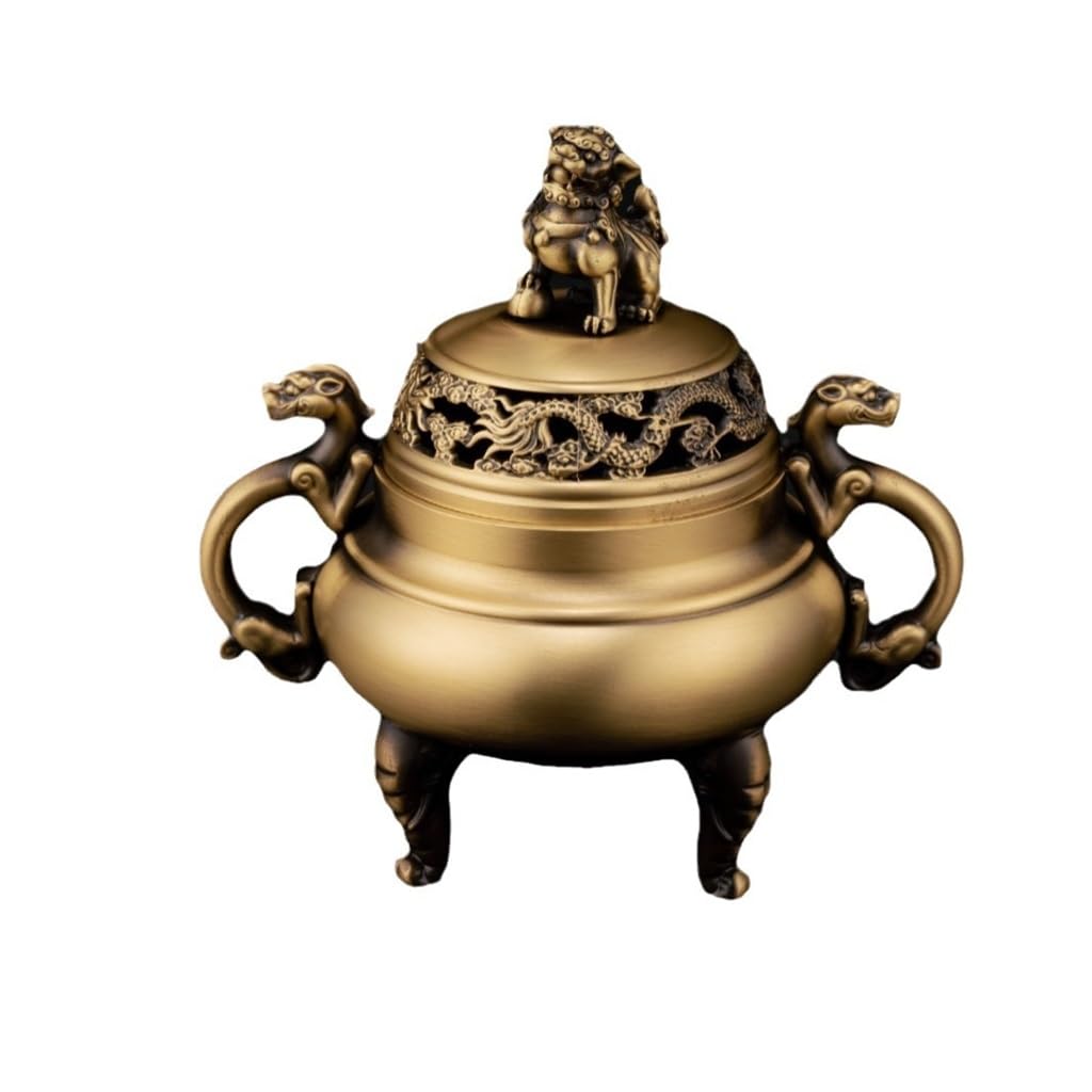 incense burner， Incense burner censer holder Chinese Brass Burner Like Foot Dragon Phoenix with Cover Copper