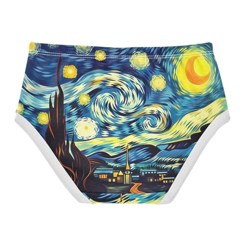 Starry Night Painting Girls' Underwear, Toddler Girl Briefs, Girls Underwear Cotton, 2–8 Years2