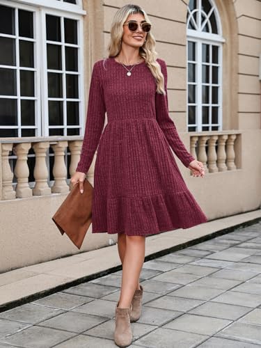 Berydress Fall Sweater Dresses for Women 2025 Long Sleeve Crewneck Flowy Babydoll Winter Casual Midi Dress with Pockets4