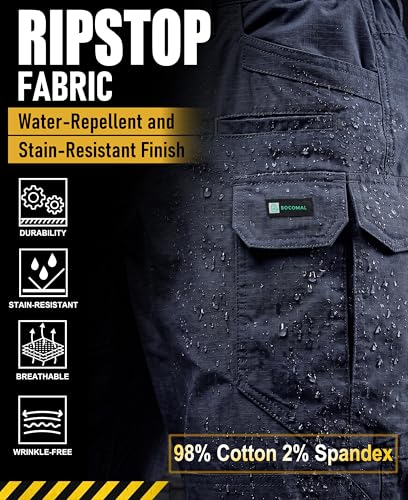 BOCOMAL Men's Work Cargo Shorts Lightweight Ripstop Stretch 9-Pocket Relaxed Fit Durable Water/Stain Resistant Hiking Shorts