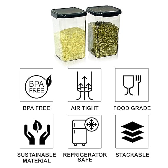 Image of Airtight Kitchen Storage Containers (Set of 6, 1100ML) | BPA-Free Food Jars for Cereals, Pulses, Snacks | Clear Plastic Containers for Fridge & Pantry Organizing