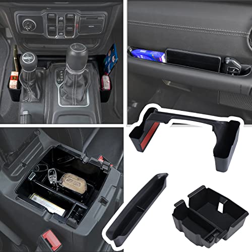 Carwiner 3PCS Center Console Organizer for Jeep Wrangler JL JLU 2018-2022 & Jeep Gladiator JT, Gear Shift Side Tray Organizer + Armrest Storage Box Organizer + GrabTray Passenger Organizer Accessories