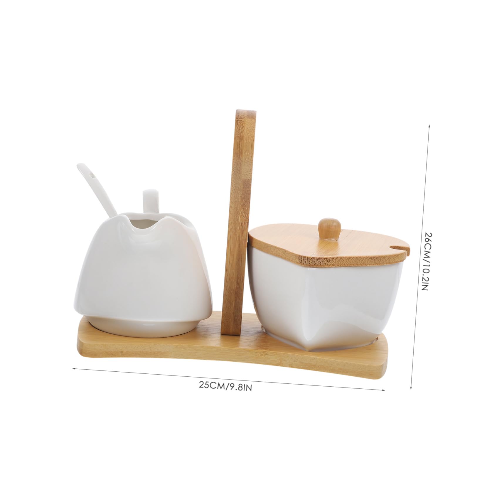 IMIKEYA Juego de Azucarero y Jarra de Crema de Cerámica Diseño Sencillo Blanco con Bandeja y Cuchara de Bambú para Hogar y Hotel