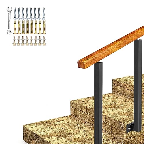 Rampe d'escalier extérieure réglable en bois et fer forgé de 100 cm pour 1 à 4 marches