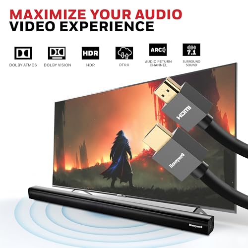 Image of Honeywell HDMI Cable v2.0 with Ethernet, 3D /4K@60Hz Ultra HD Resolution, 1 Mtr, 18 GBPS Transmission Speed, High-Speed, Compatible with all HDMI Devices Laptop Desktop TV Set-top Box Gaming Console