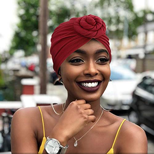 Image of DRESHOW 5 Pack Knotted Headwraps for Women African Turban Pre-Knotted Beanie Headwraps Hair Covers