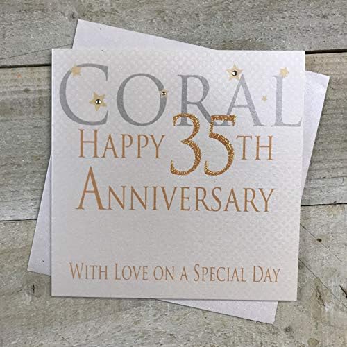white cotton cards Coral Happy 35th Love On A Special Day, Handmade Anniversary Card (Code AW35)