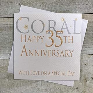 white cotton cards Coral Happy 35th Love On A Special Day, Handmade Anniversary Card (Code AW35)