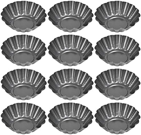 FOCCTS 12PCS Mini Tart Pans, Carbon Steel Mini Baking Cup, Cupcake Cake Muffin Mold Tin Pan for Pies, Cheese Cakes, Desserts, Egg Tart(2.6 x 0.9inch)