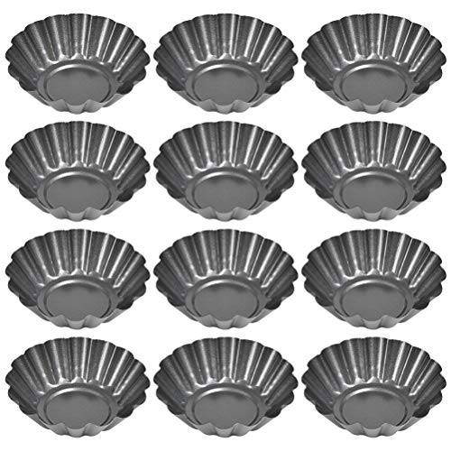 FOCCTS 12PCS Mini Tart Pans, Carbon Steel Mini Baking Cup, Cupcake Cake Muffin Mold Tin Pan for Pies, Cheese Cakes, Desserts, Egg Tart(2.6 x 0.9inch)
