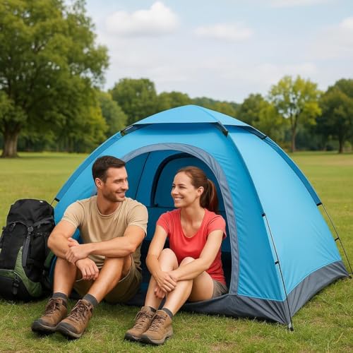 Image of 4 Person Drake Waterproof Outdoor Camping Tent Portable Polyester Picnic Tent Foldable Tent for Picnic /Hiking /Trekking Tent House(Multicolour)