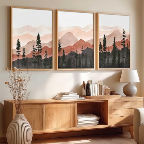 Image of kotart Mountain View Framed Painting | Big Aesthetic Nature Inspired Framed Paintings for Living Room Bedroom Wall Decor Set Of 3 (19X25 inch)