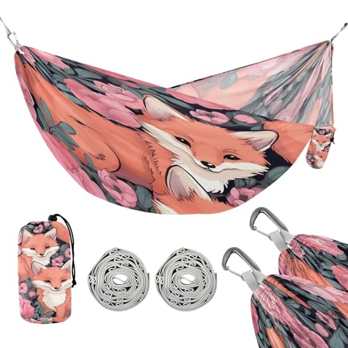 ATTX Cute Foxes Camping Hammock - Lightweight & Portable Hammocks, Heavy Duty 330lbs Capacity for Indoor, Hiking, Backpacking, Travel, Backyard, Beach#285