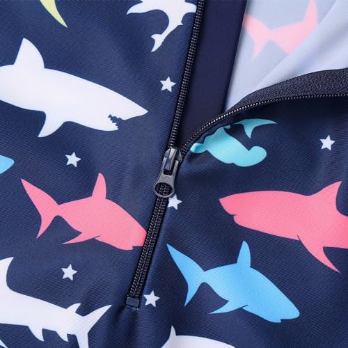 Image of HUAANIUE Toddler Boy Swimsuit Rashguard One-Piece Swimwear 0-6 Years | UPF 50+ sun protection, front zipper with chin guard, 4-way stretch quick-dry fabric, flatlock seams anti-chafing