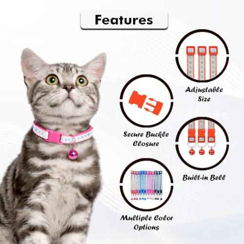 Image of Adjustable Stylish Dog & Cat Collar | 10mm Durable Comfortable Pet Collar with Bell | Ideal for Small & Medium Pets Cotton Candy (Bone Printed Radium Collar) (Red, Pack of 2)