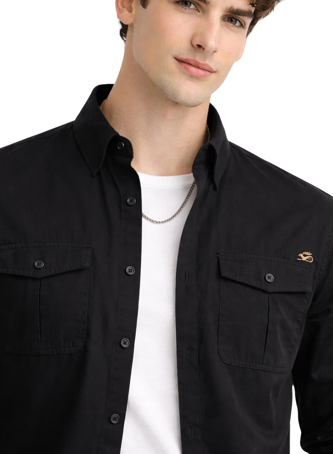 ADRO Camicie cargo da uomo in vestibilità regolare, tessuto twill di cotone di alta qualità, doppie tasche sul petto, camicia in stile shacket tinta unita