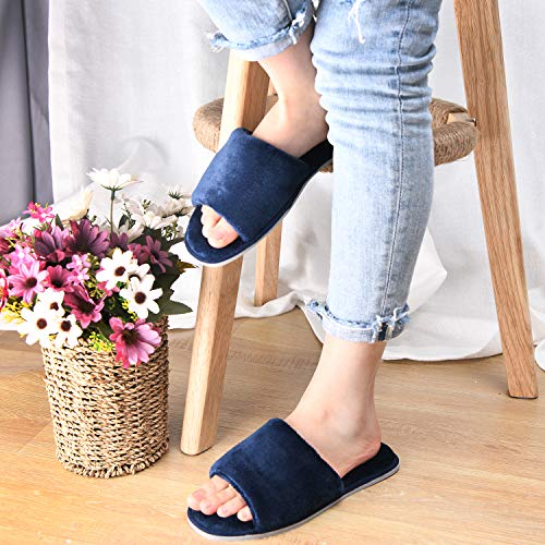 Image of DL Open Toe Slippers for women Indoor, Cozy Memory Foam Womens House Slippers Summer Slip On, Comfy Soft Flannel Womens Bedroom Slippers Slide Breathable Size 5-6 7-8 9-10