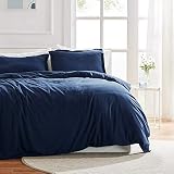 SLEEP ZONE Queen Duvet Cover Set, 3 Pieces Soft Breathable Cooling NANOTEX Tech Comforter Cover Set for All Season, Zipper Closure 8 Corner Ties, Navy Blue