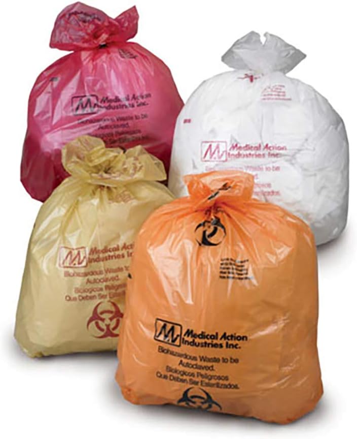 Red Biohazard Bags (25” x 35”, 200 Count) - 2 Mil Thick Autoclavable Waste Bags - Polypropylene Film Red Medical Bag w/English/Spanish Label & Steam Processing Indicator - Heavy-Duty Laboratory Bags