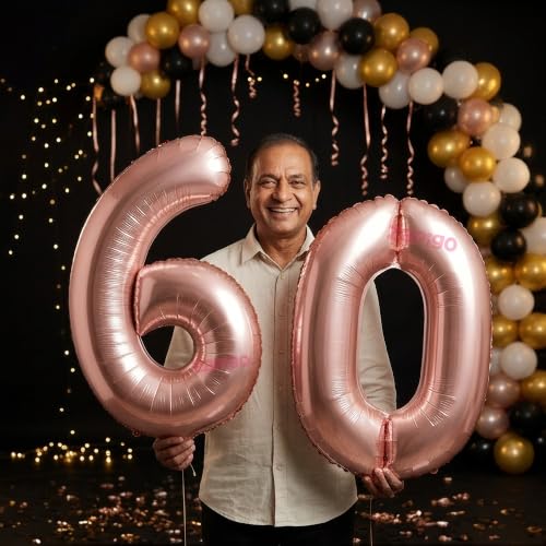 Image of Balloonistics Rose Gold 40-Inch Foil Number 60 Balloon - Air or Helium | Helium or Air Fill, Birthday Anniversary Party Decorations, Photo Booth Backdrop
