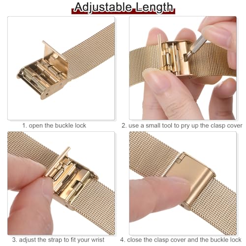 sourcing map 316L Stainless Steel Mesh Watch Band 21mm Quick Release Adjustable Metal Watch Strap for Men Women, Silver Tone - Image 4