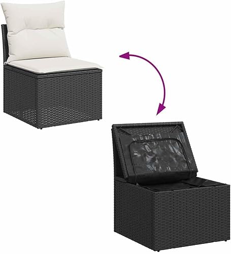 Miniatura 8 de 9-Piece Garden Sofa Set in Black and Cream White, Modern Outdoor Furniture with Weather-Resistant PE Rattan and Comfortable Cushions, Modular