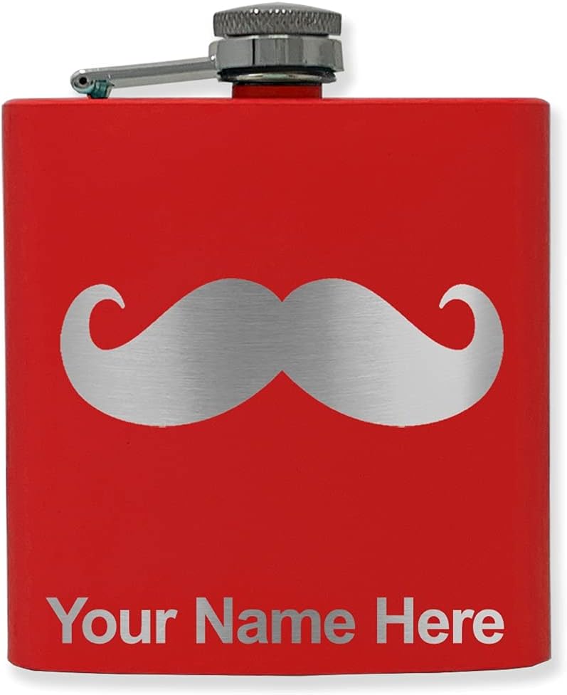 6oz Stainless Steel Flask, Mustache, Personalized Engraving Included (Stainless Steel Finish)