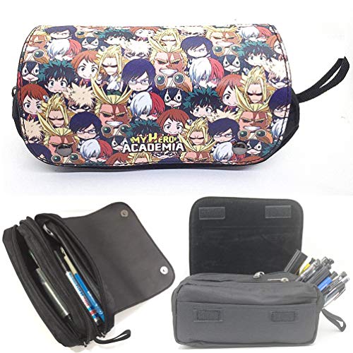 Qwhome My Hero Academia Estuche para lápices Estuche Escolar Organizador diseño de Anime Estuche Multiusopara Neceser de Viaje o Maquillaje, para Estudiantes Adolescentes,Black m,21×7×10.5cm