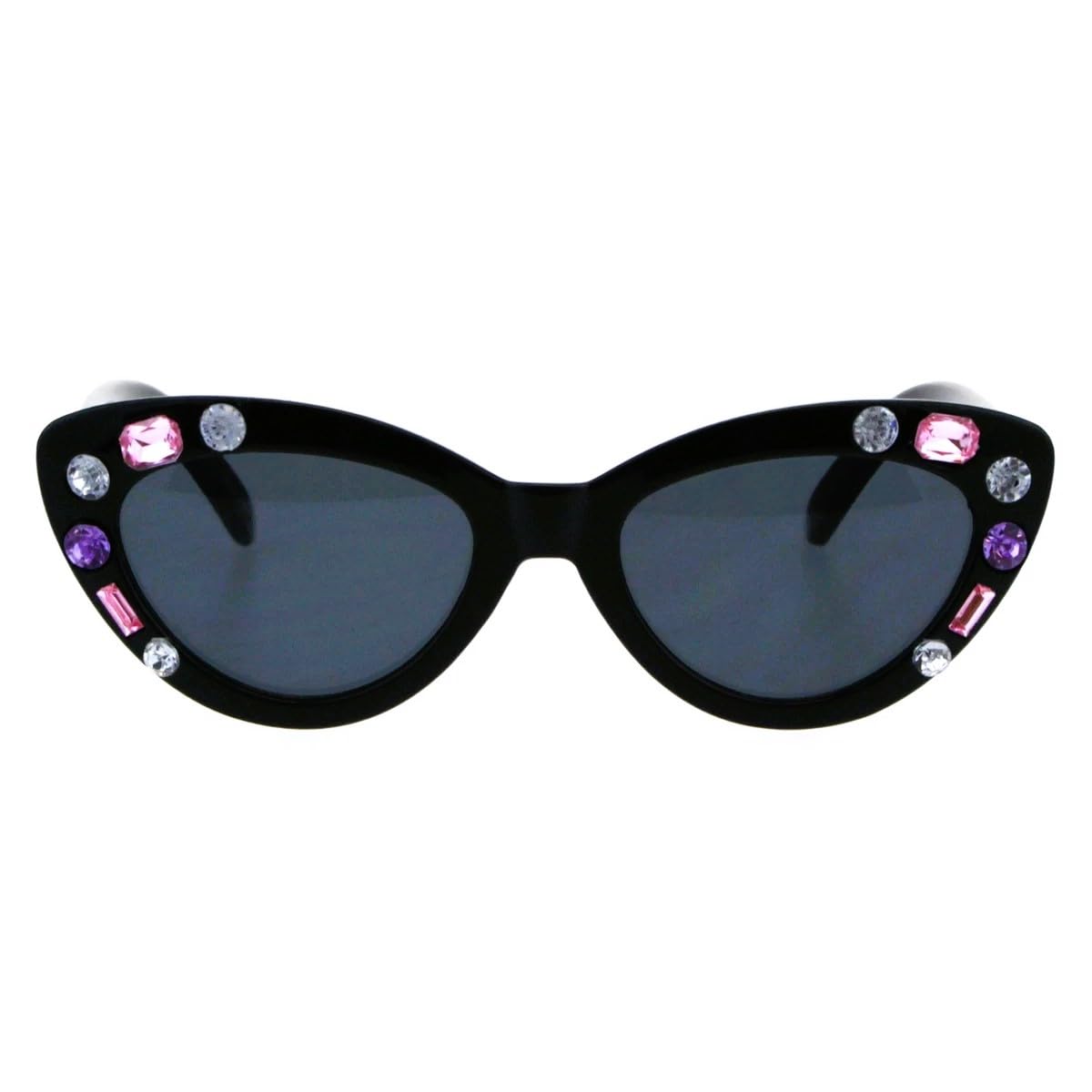 Kids Cat Eye Sunglasses with Crystal Embellishments, UV400 Protection, Ages 3-10 (Black)