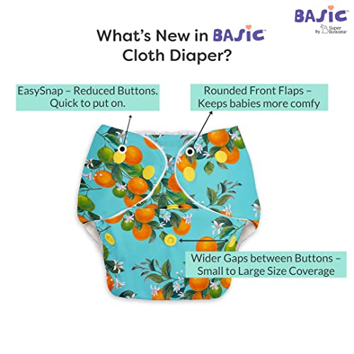 Image of Superbottoms Basic Leakage-proof advanced cloth diapers for babies, High Absorbent 100% cotton 2 reusable diaper and 2 insert pad Combo Pack washable cloth diaper 3M -3Years Adjustable, Reduces Rash