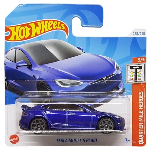 Hot Wheels - Tesla Model S Plaid - Quarter Mile Heroes 5/5 - HRY91 - Short Card - Azul Oscuro - Mattel 2024 - 1:64