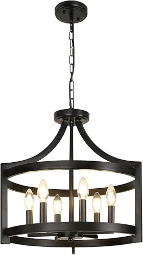 Miniatura 8 de LynPon Candelabro grande y moderno de granja de 19 pulgadas, lámpara de techo convertible semiempotrada, lámpara colgante de jaula redonda rústica