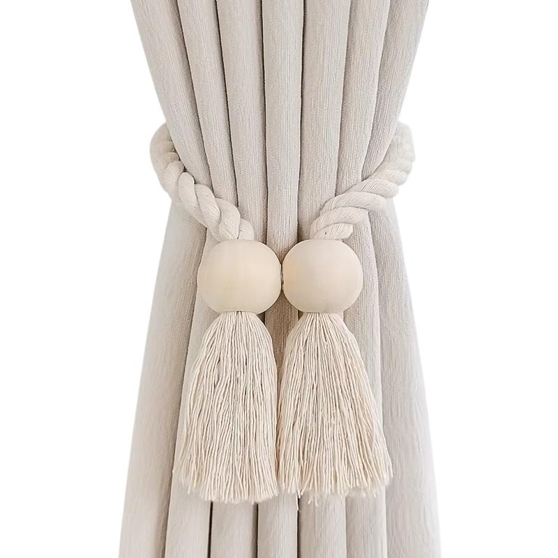 LATEAU Embrasses de Rideaux Retenues magnétiques for Rideaux de fenêtre à Pampilles en Bois, Boucles de décoration for la Maison, 4 pièces(4)