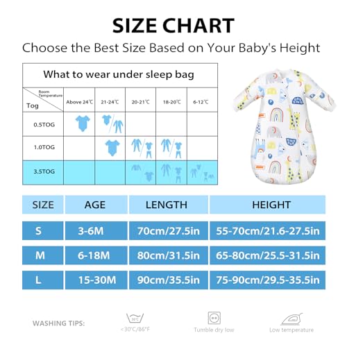 MIKAFEN Slaapzak met lange mouwen winter 3,5 TOG 100% biologisch katoenen slaapzak (L/lichaamsmaat 75-99 cm) - Afbeelding 6