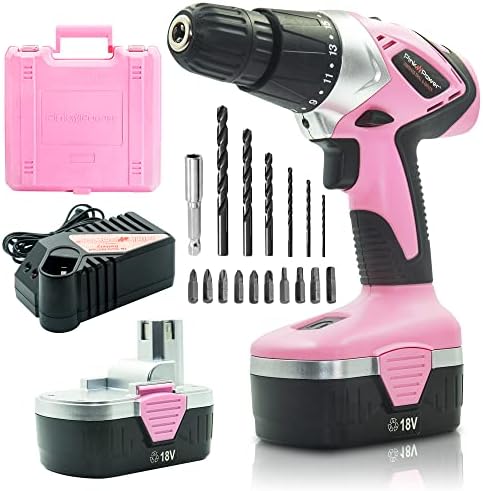 Pink Power Drill Set for Women 18V Pink Cordless Drill Driver Tool Kit for Women Electric Drill, Power Drill Set with Tool Case, Battery, Charger & Drill Bit Set - Lightweight Screwdriver Drill