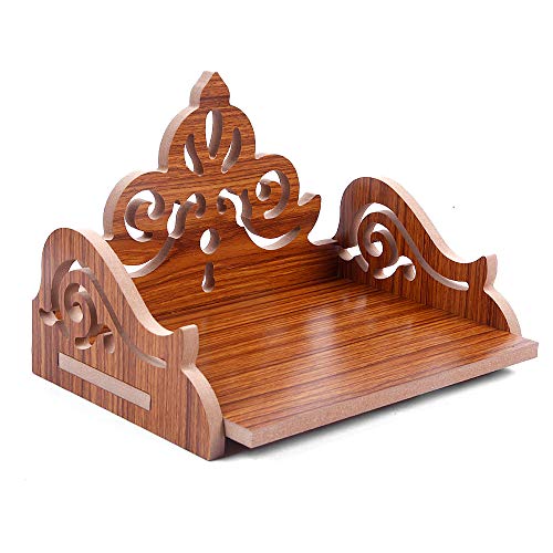 Image of Art And Craft Wooden Temple Beautiful Plywood Mandir Pooja Room Home Decor Office OR Home Temple (Red), 14 Cm