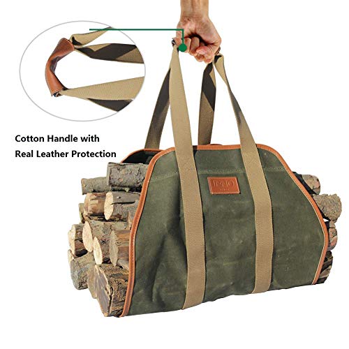 Inno Stage PB17-122 WAX GREEN Waxed Canvas Log Carrier Tote Bag,40 Inchx19 Inch Firewood Holder,Fireplace Wood Stove Accessories Green thumb #2