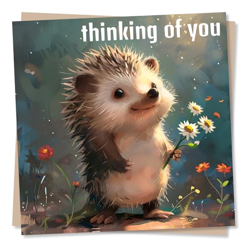 Adorable Hedgehog Thinking Of You Card - Thinking Of You - Positive Thoughts For A Friend or Family Member, Condolence of Sympathy Card