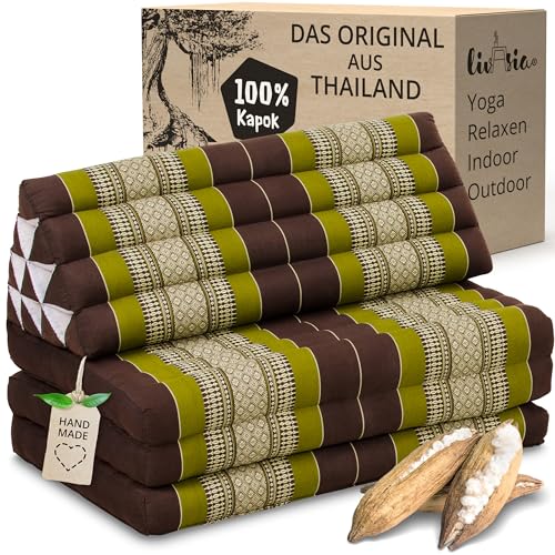 livasia Thaikissen 3 Auflagen für Paare XXL - 190x80x8cm - Dreieckskissen Klappmatratze, extrabreit Kapok, Rückenkissen faltbar, Thaimatte zum...