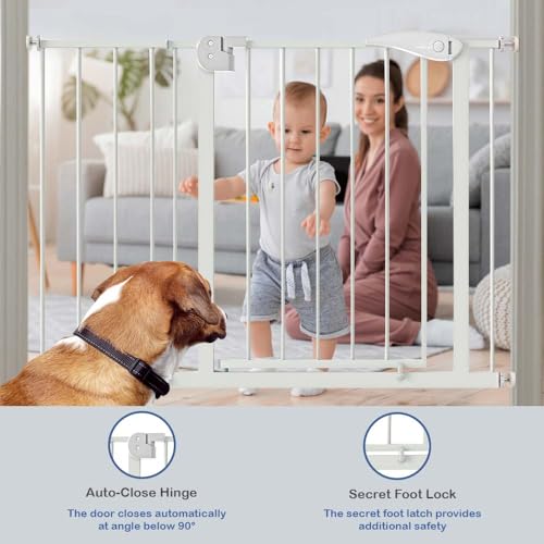 Image of Safe-O-Kid Adjustable 1-Year Warranty Baby & Dog Safety Gate (75-85 cm) Durable Metal Child Gate with 2-Way Auto-Close, Secret Lock, No Drill Required (Brown)
