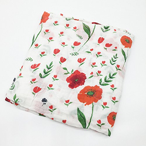 Baby Muslin Swaddle Blankets Soft Neutral Cotton Blend Bamboo Fiber Receiving Blanket Bathing Towel Boy Girl Unisex Toddler Infant Newborn 47 X 47 Inches (Poppy) #TOP6