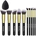 Produktbild EmaxDesign 11 Make-up Pinselset 10 Stück Gold Schwarz Professionell Premium Synthetisch Kabuki Grundierung Kosmetik Bürsten Set Und 1 Stück EmaxBeauty Blender Schwamm