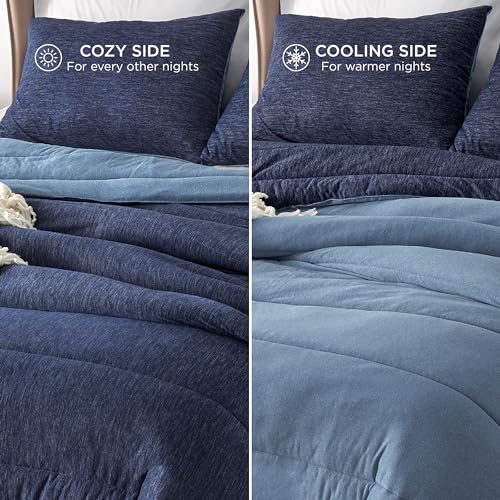 Image of Bedsure Full Comforter Set - Cooling and Warm Bed Set, Navy Blue Reversible Bedding for All Season, 3 Pieces, 1 Full Size Comforter (82 inchx88 inch) and 2 Pillow Cases (20 inchx26 inch)