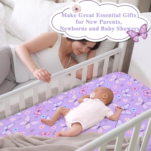 Image of JISEN Baby Crib Sheets Soft Breathable Butterfly Fitted Crib Sheets Baby Sheet for Standard Crib and Toddler Mattress Bed Sheets for Crib for Boys Girls Neutral 52x28 Inch
