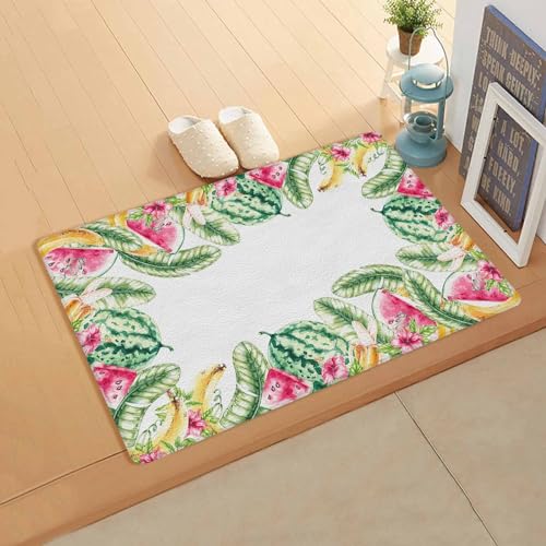 Watermelon Antifatigue Kitchen Bath Door Mat Cushioned Runner Rug,Washable Welcome Floor Sink Mat,Waterproof & Non-Slip Standing Doormat for Kitchen,Tropical Leaves Green Summer Banana Flower 18
