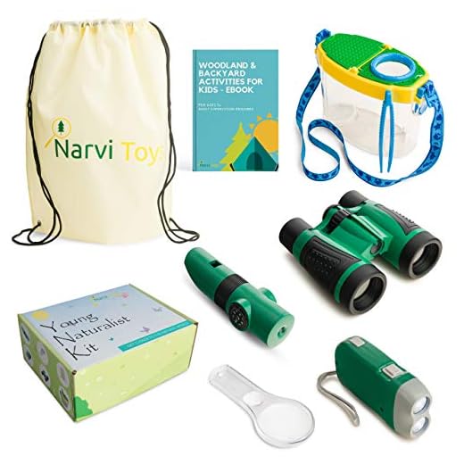 Narvi Toys-Outdoor Explorer Kit & Bug Catcher Kit-Binoculars, Magnifying Glass, Bug Container, Flashlight, 5 in 1 Tool, STEM Toys, Educational Toys, Nature Toys for Camping, Hiking