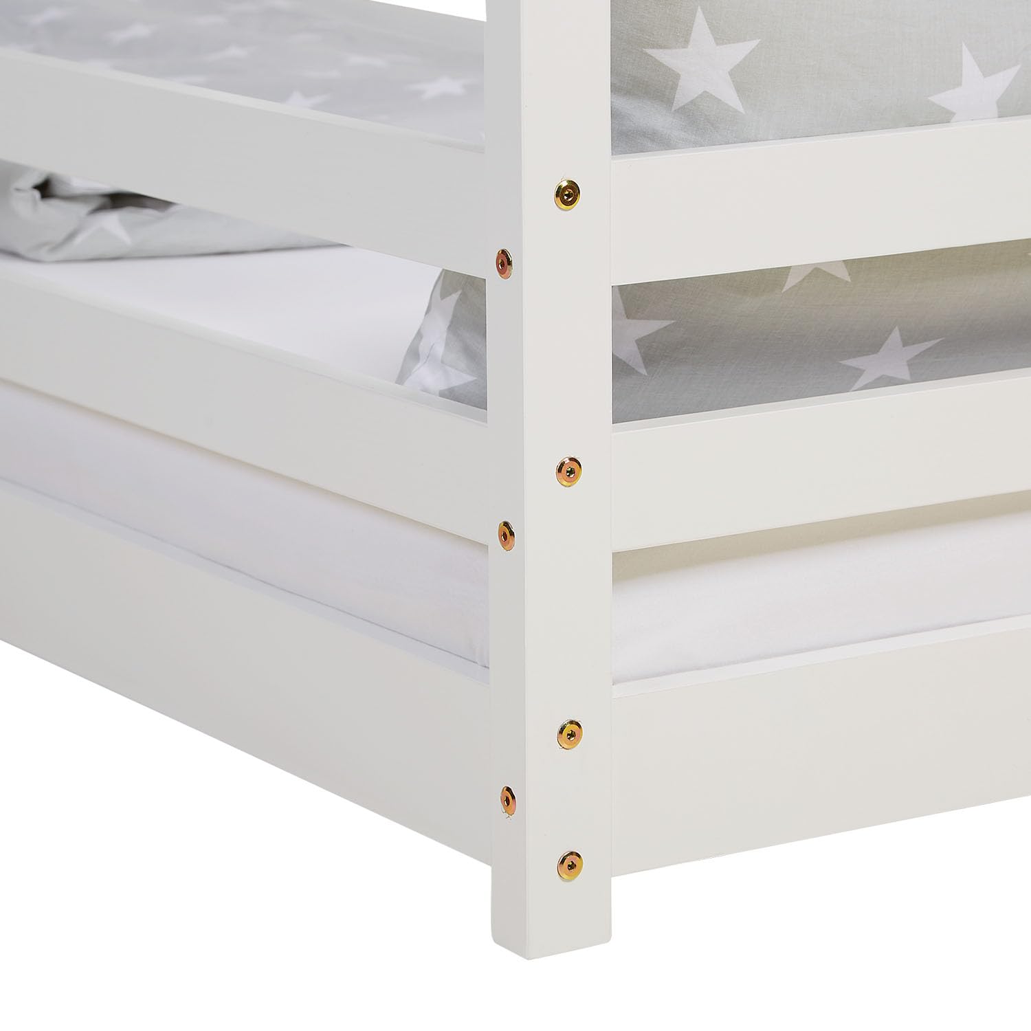 Homestyle4u Hausbett 80x160 Weiß mit Rausfallschutz & Lattenrost | Montessori Bodenbett aus Massivholz Kiefer, Kinderbett für Jungen & Mädchen, stabiles Hausdesign Bettgestell