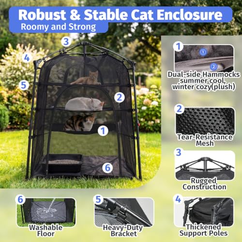 Image of Catio Outdoor Cat Enclosure Pop up Cat Tower Tent Cat Playpen w /Breathable Mesh Portable Catio Kitten Pet Animal Play Pen Indoor Enclosed Kitty Patio Balcony Camping(Square,XL)