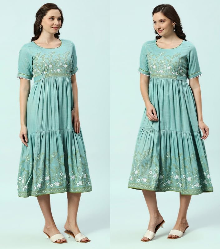 Image of DUMMY SHAPE Maternity Dresses for Women Cotton | Feeding Anarkali Kurta with Concealed Nursing Zippers for Pre & Post Pregnancy | Mom to Be Gifts